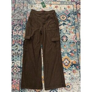 NWT Halara Brown Ribbed Corduroy Pull On Cargo Pants Women’s Size Small